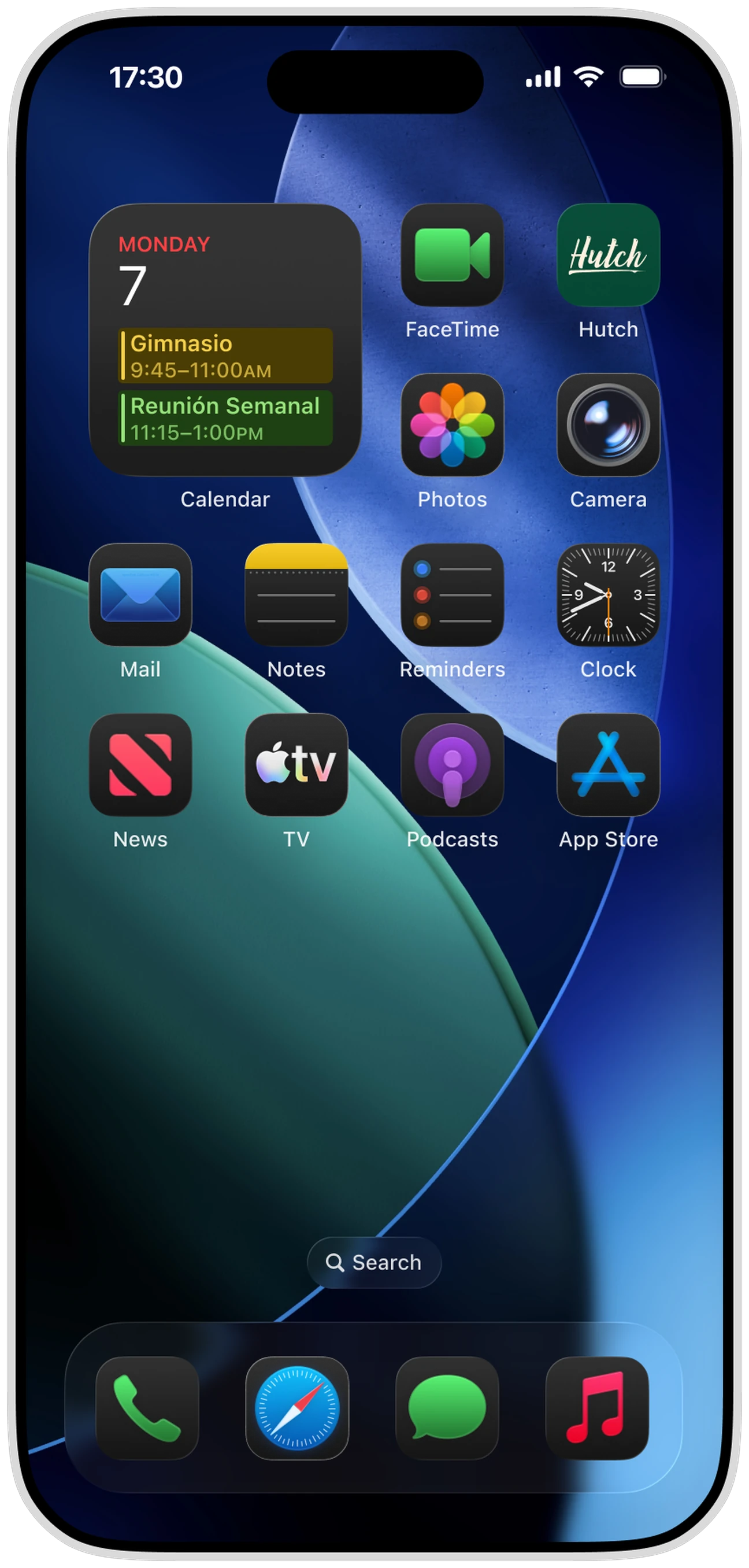 La pantalla de inicio de un iPhone con la app de Hutch instalada entre las aplicaciones de Apple