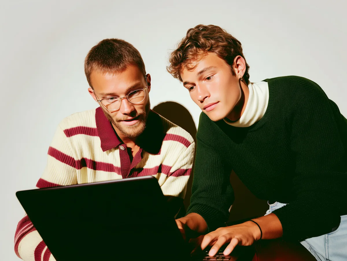 Dos hombres usando su computadora comprando por ecommerce